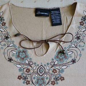No Boundaries Tan Floral Embroidered Blouse